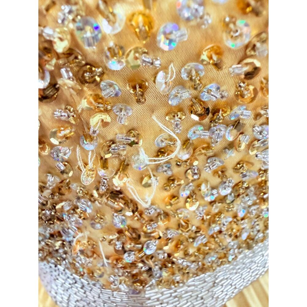 Cassandra Stone Y2K 100% Silk Beaded Gold Cocktail Dress Size 8 - Picture 8 of 12